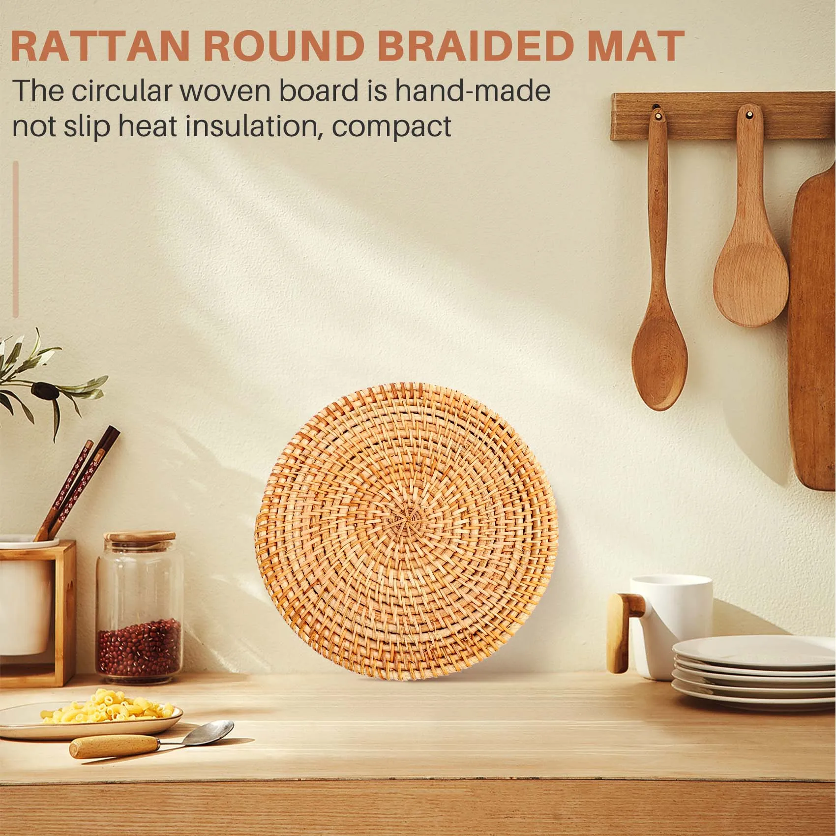 4 Pcs Rattan Trivets for Hot Dishes-Insulated Hot Pads,Durable Pot Holder for Table,Heat Resistant Mats for Kitchen