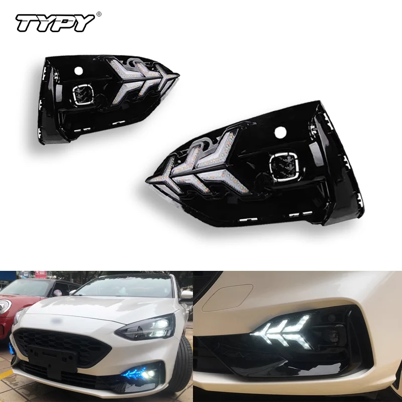 

TYPY LED DRL For Ford Focus 2018 2019 Low configuration Daytime Running Lights Fog Lamp Cover with Yellow Turn Signal Functions
