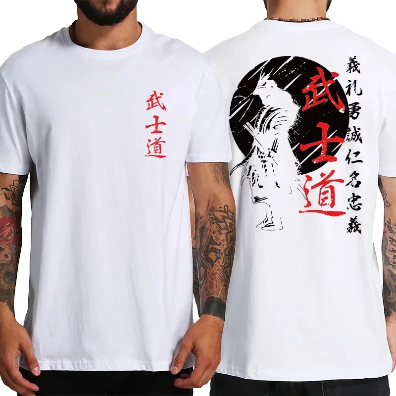 Japan Samurai Spirit T Shirts For Men Japanese Style Back Print Loose Oversized 100% Cotton Tops T-shirt Bushido Male Gifts Tee