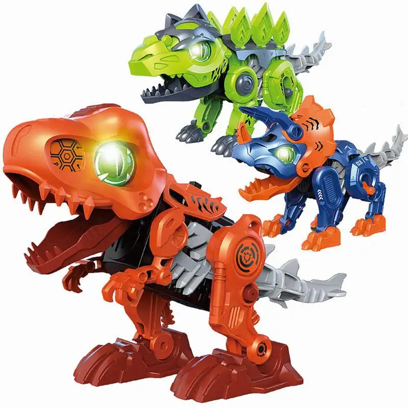 Walking Dinosaur Toy Roaring Dino Robot Interactive Electric Toys Light up Musical Dinosaur Assembly Toy Dinosaurs Model Toys