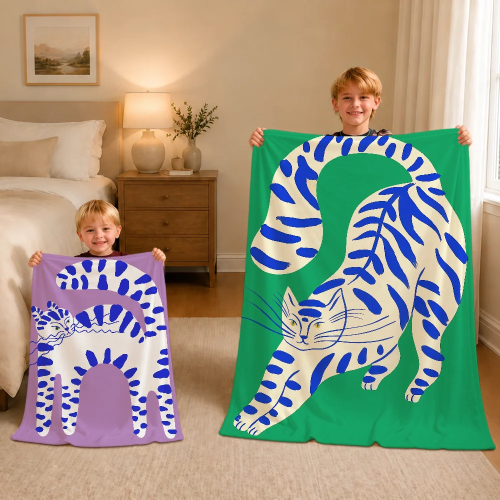 Fashion Retro Art Fun Leopard Tiger Cat Warm Soft Plush Blanket Sofa Living Room Nap Home Bedroom Travel Gift Flannel Pet Hogar