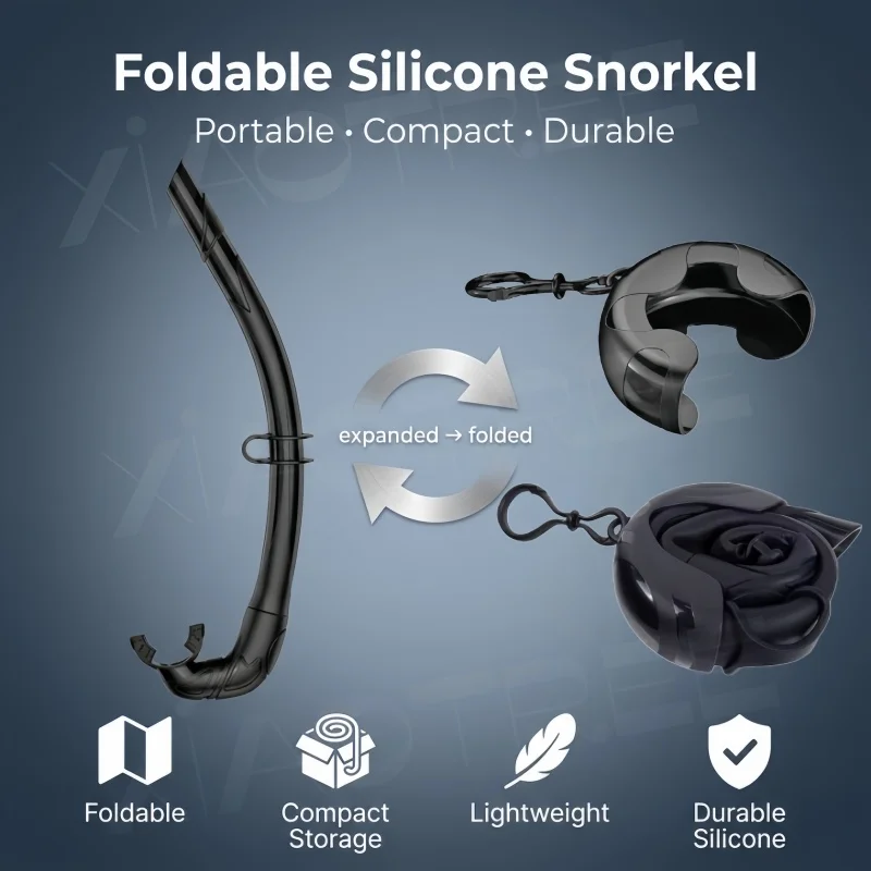 

XIAOTREE Мягкий силиконовый шноркель для дайвинга, портативный, складной, для легкого дыхания, снаряжение для подводного плавания, фридайвинга и подводной охоты