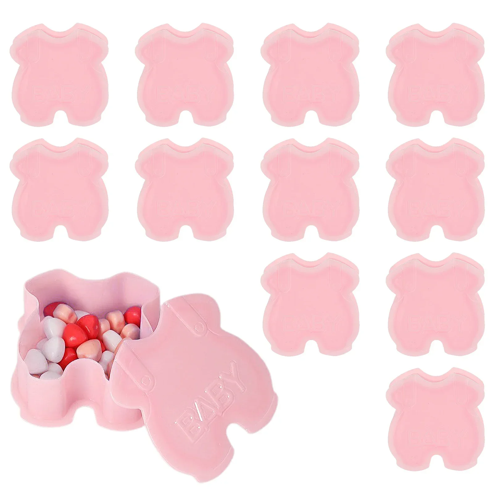 12Pcs Plastic Candy Box, Plastic Sweet Container, Baby Overalls-Shaped Chocolate Candy Case for Baby Shower Kid Birthday Party