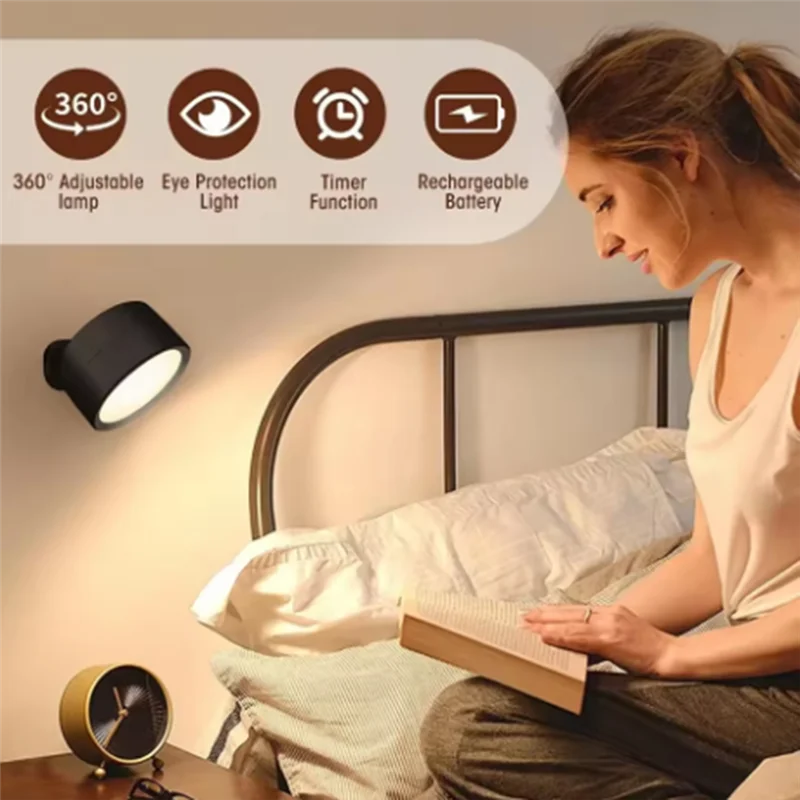

A03F-LED Wall Mounted Lights With Remote Wireless Magnetic Wall Sconces Dimmable USB Rechargeable For Bedroom Bedside Light