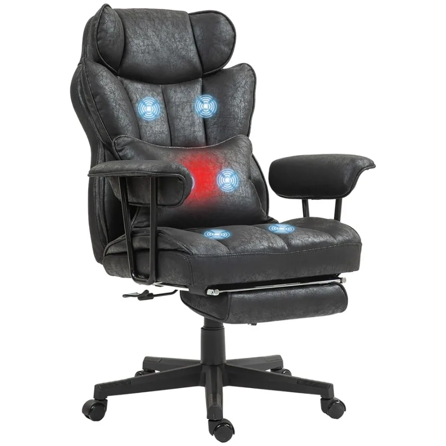 

HOMCOM Massage Executive Office Chair with 6 Vibration Points 400LBS Heated Big and Tall Office Chair with Foot Rest and Lumbar