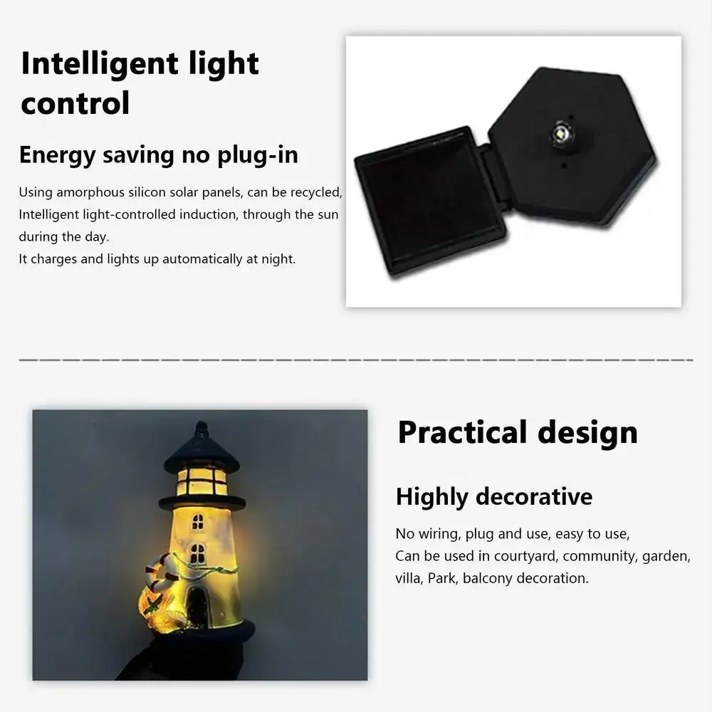 Waterproof Solar Lighthouse Solar Powered Luminous Effect Garden Light Ground Insertion Resin Material Outdoor Decor Garden Use