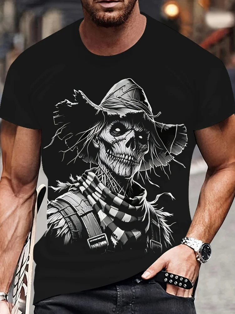 

Punk Style Men's T-Shirt 3D Print Gothic Skull Pattern Personality Short Sleeve Tees Summer Outdoor Hip Hop Street Oversize Tops