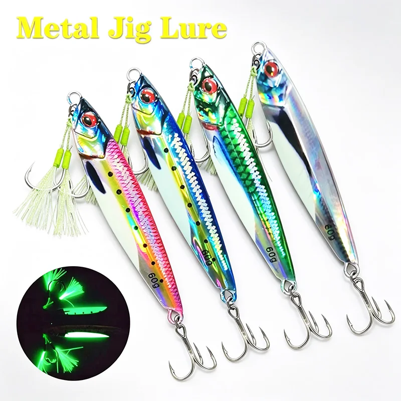 Sea Fishing UV JIg Lure 40g60g80g Slow Falling Fishing Glow Jig Speed Falling Angler Boat Metal Hard Vertical Sinking Pesca Bait