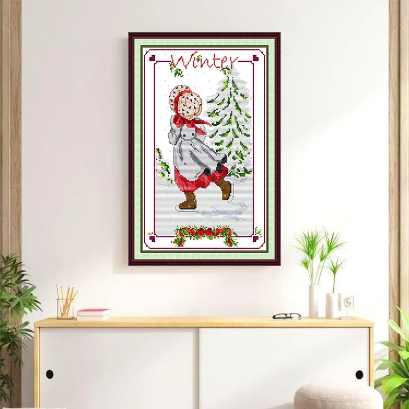 

Soulgift New Pre-Printed Cross Stitch Kit, Stamped 9CT/11CT/14CT/16CT DMC Threads, Embroidery Kit - Girl's Back - Winter