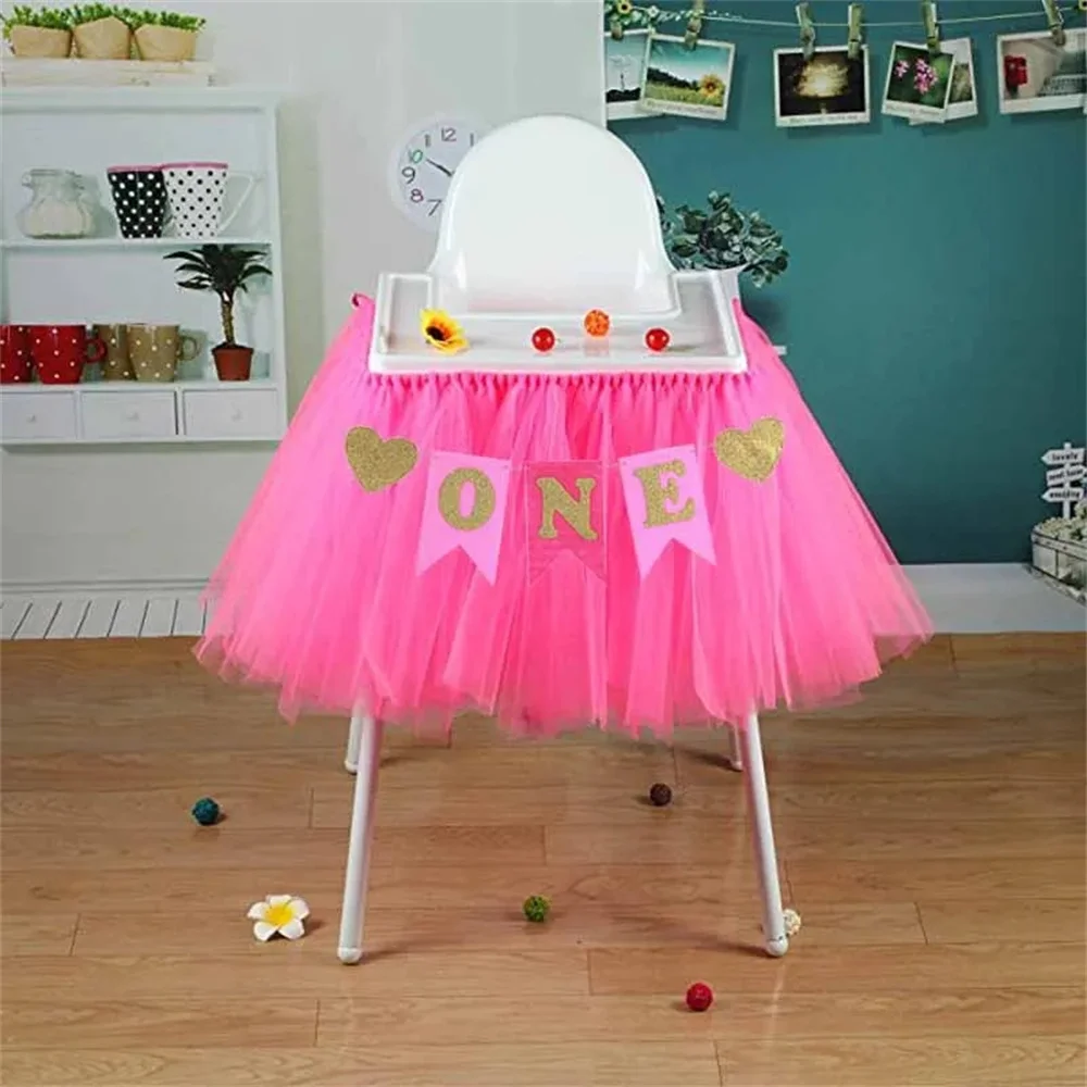 Glitter One banner Pennant High Chair Baby Shower kids boys girls First Birthday Party Highchair Decoration Favor pink blue