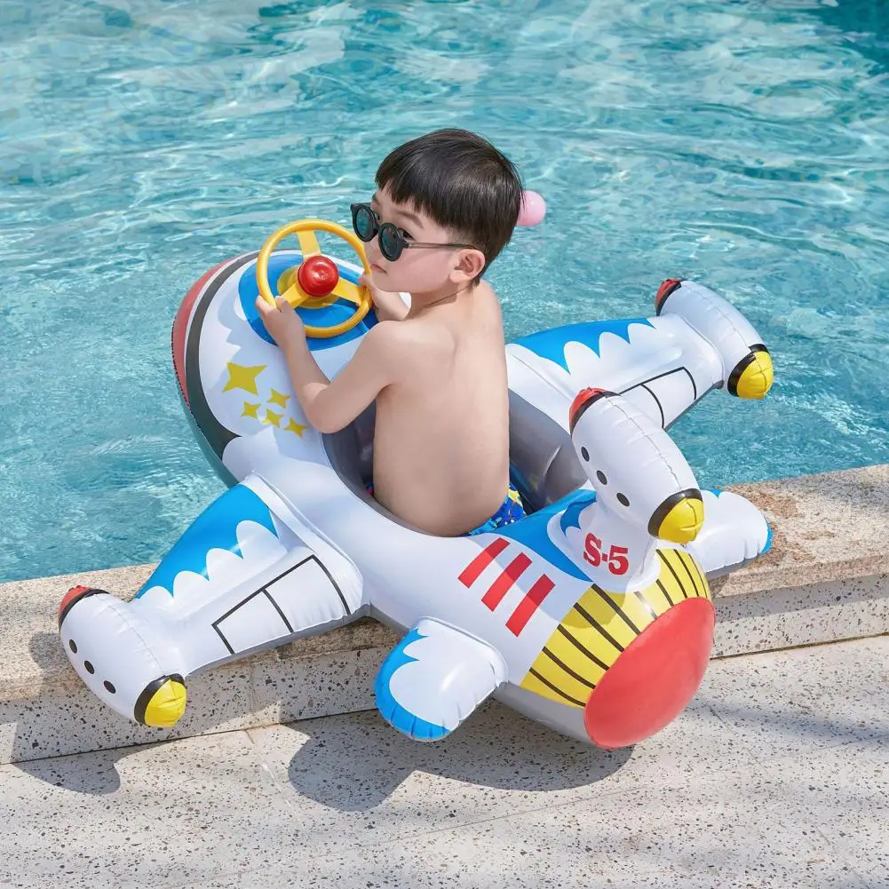 Kids Airplane Infant Float Pool Swimming Ring Inflatable Circle Baby Seat with Steering Wheel Summer Beach Party Pool Toys