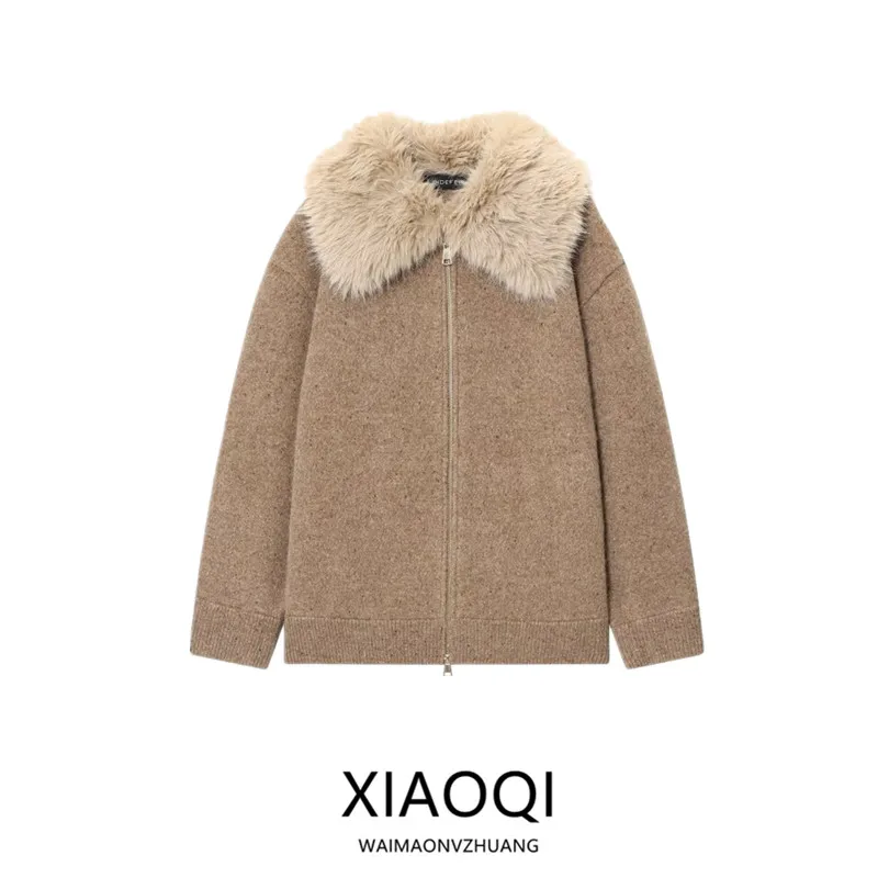 

Fall 2025 New Women's Faion Design Artificial Fur Effect Jaet Turn-down Collar Long Sve Zipper Closure Ladies Coat