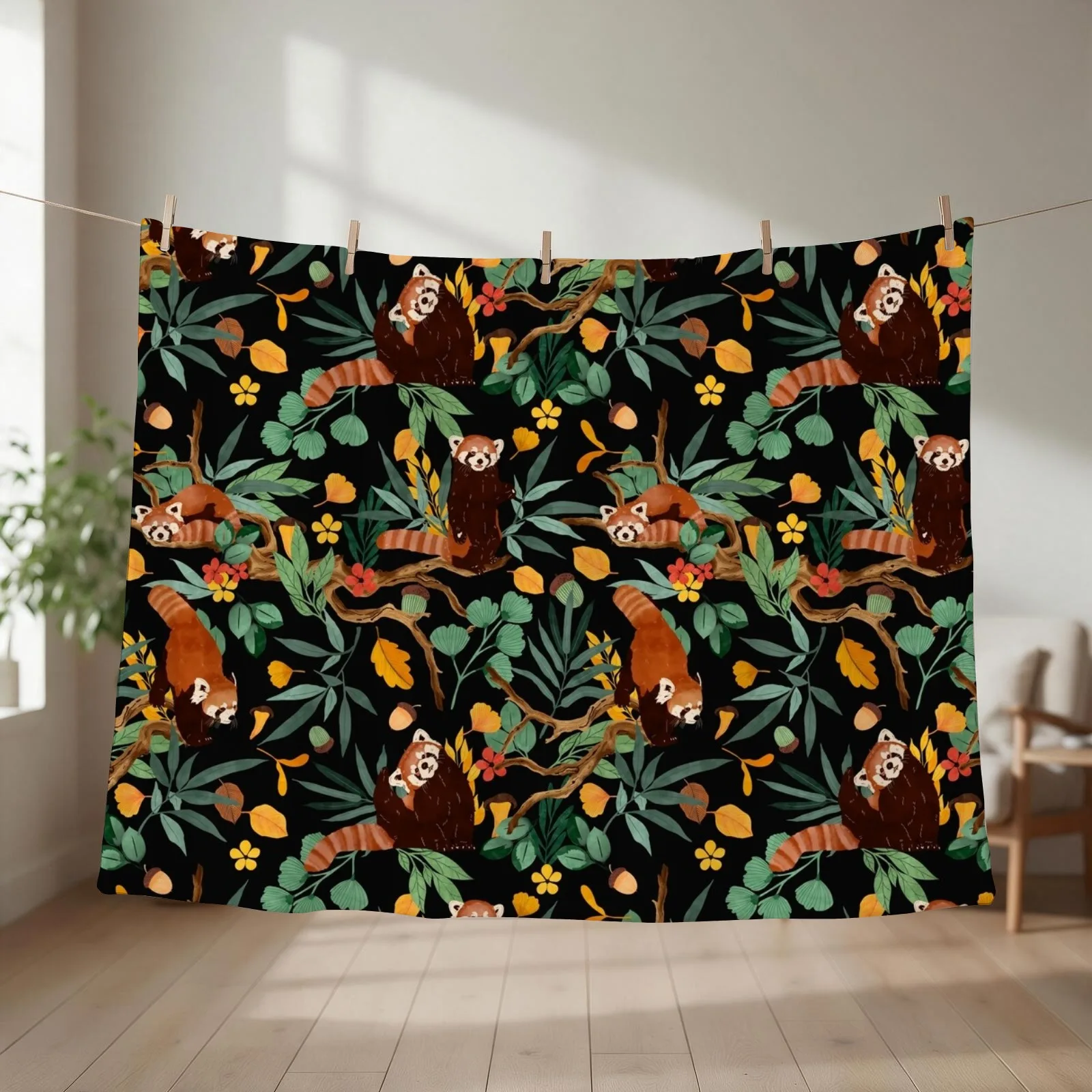 RED PANDAS IN DARK WILD NATURE Throw Blanket couch cozy soft plush fuzzy picnic outdoor blanket