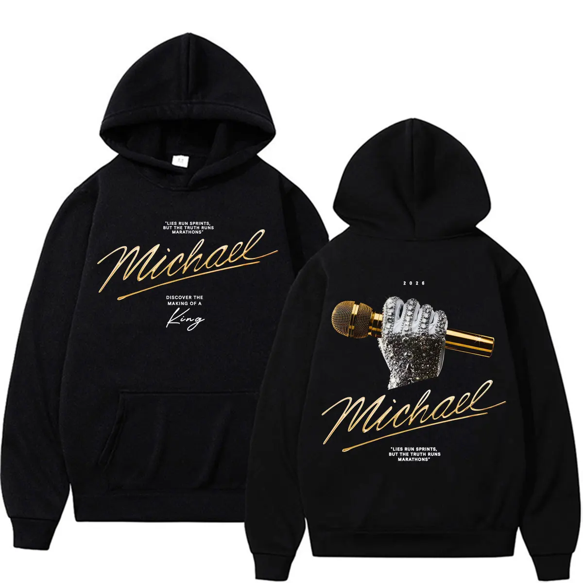 Michael Jackson Signature Microphone Hand Pattern Hooded Sweatshirt for Autumn-Winter Streetwear Pullover Shirt