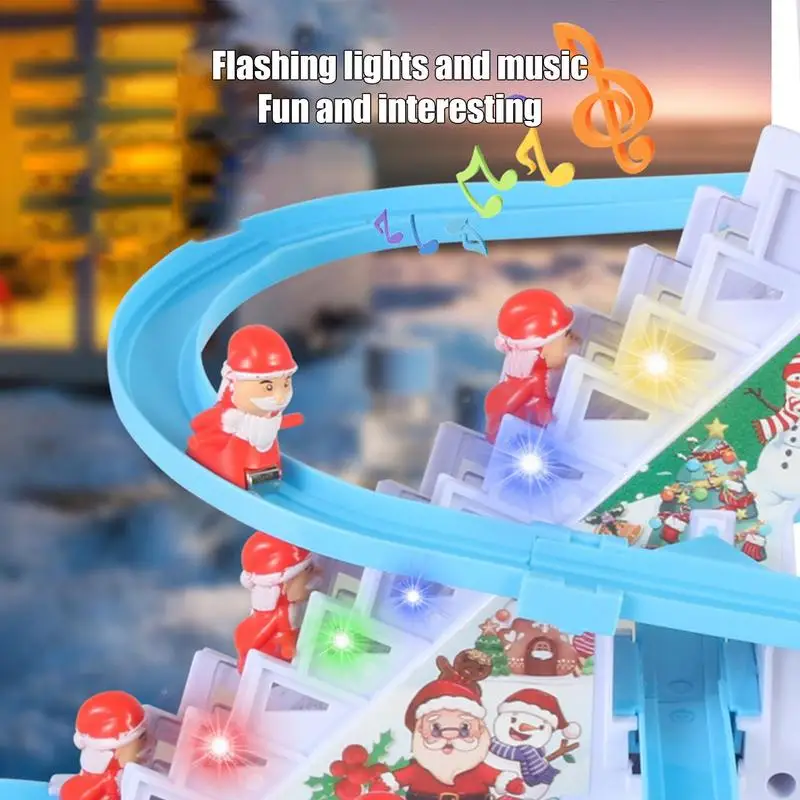 Santa Claus Stair Climbing Toy Automatic Climbing Ladder Doll Electric Xmas Rail Slide Music Toy Christmas Decoration Kids Gifts