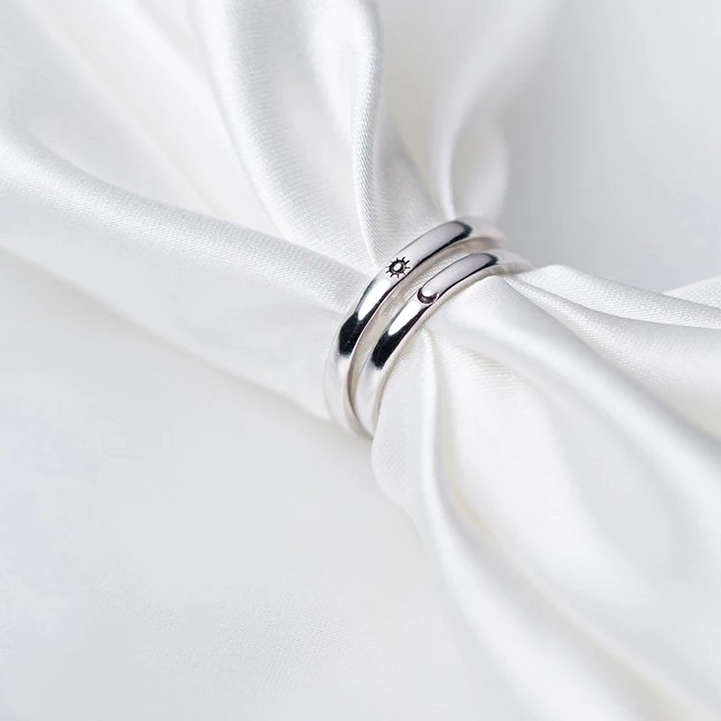 Modian Genuine 925 Sterling Silver Classic Romantic Adjustable Sun & Moon Couple Lover Finger Ring For Women Wedding Jewelry