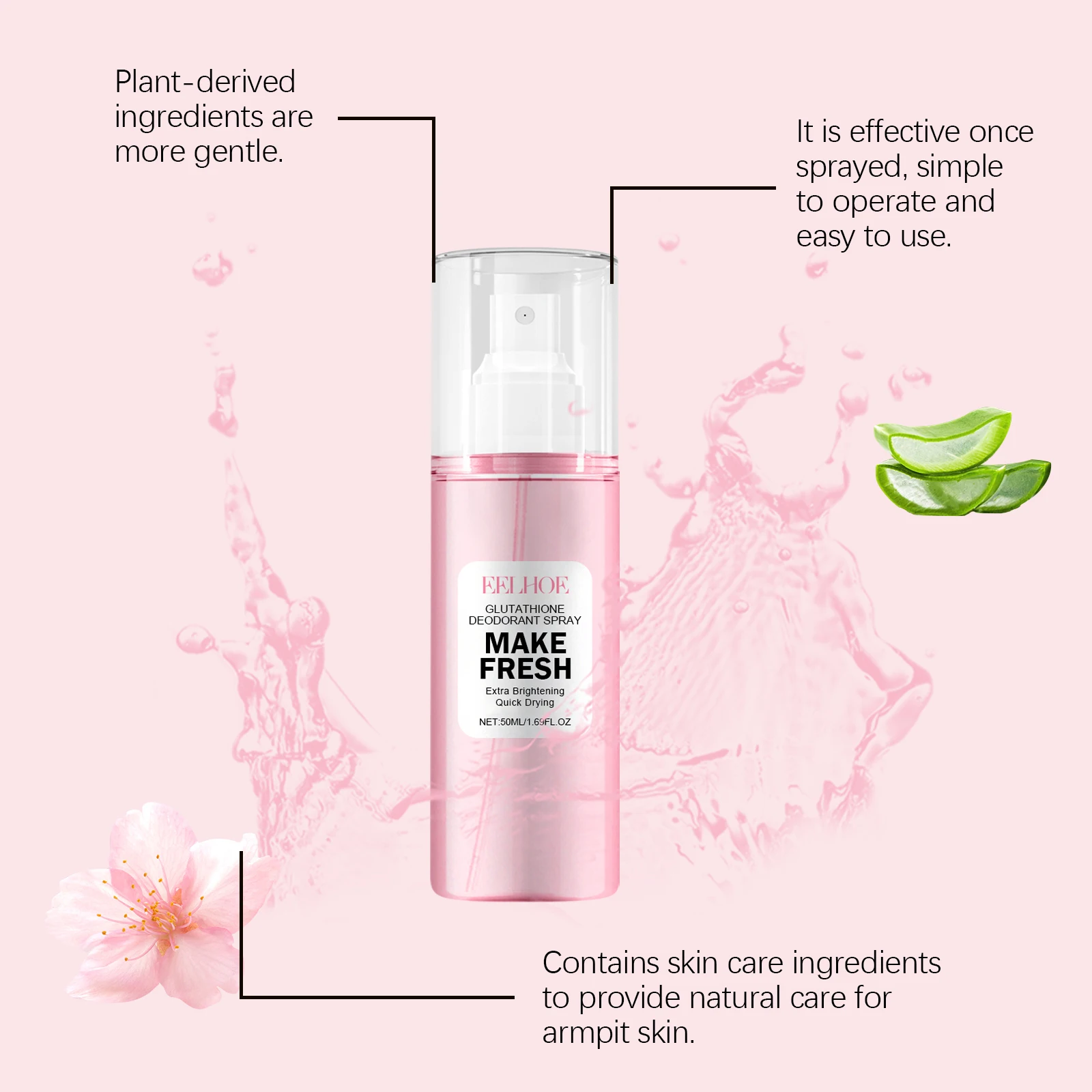 Sakura Body Spray Body Odor Remover Armpit Odor Spray Sweat Odor Control Long-Lasting Fragrance Underarm Deodorant Spray 50ml