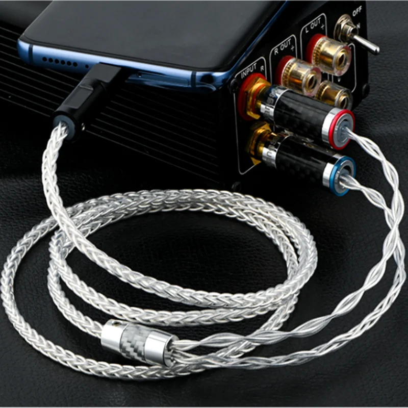 Cable de audio tipo C a 2 RCA chapado en plata con chip decodificado para tableta, PC, teléfono móvil conectado al altavoz amplificador