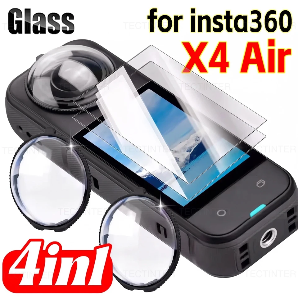 Tempered Glass+PC Lens Guard Cap for Insta360 X4 Air Anti-Scratch HD Clear Screen Protector Film Lens Cover for Action Camera