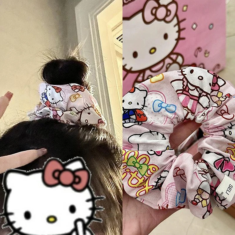 Sanurgente-Grand chouchou imprimé Hello Kitty pour filles, ULà cheveux de chat de dessin animé, vêtements de sauna pour filles, Kawaii Anime, mignon, doux, cœur