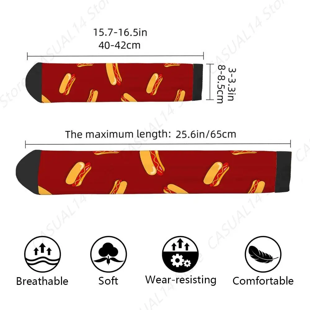 Hot Dog Funny Socks Street Food Picnic Snack Hotdogs Red Novelty Casual Crew Socks Contrast Color Design for Women Men Gift