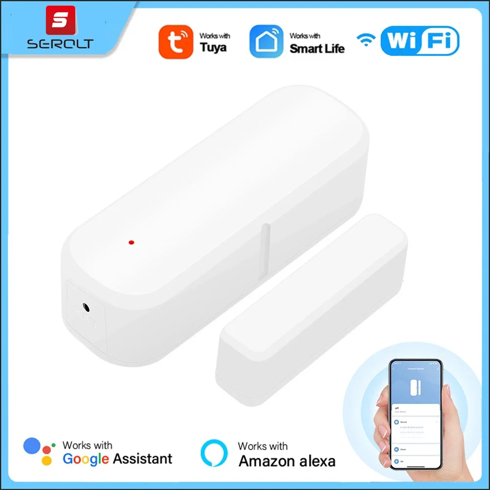 

Tuya WiFi Door Sensor No Gateway Real-Time APP Alarm Low Battery Alert History Magnetic Security for Home Window Drawer