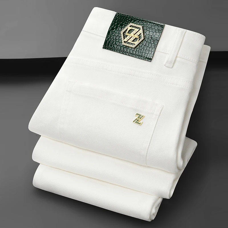 

Мужские джинсы премиум-класса, зауженные, повседневные, легкие, эластичные, модные, со средней посадкой, из фиброволокна, городские, на все сезоны