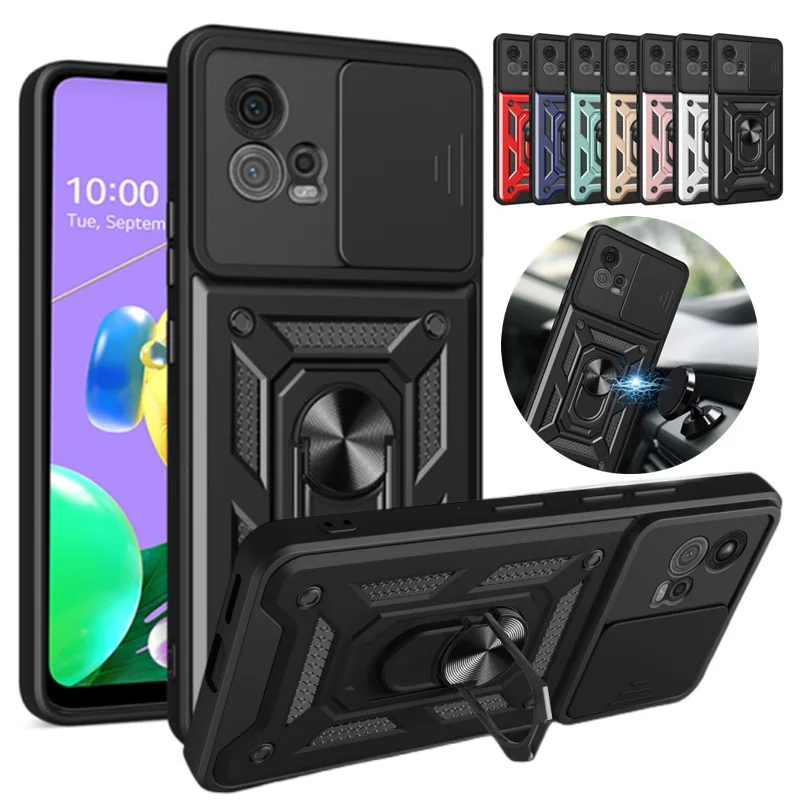 For Motorola Moto G72 5G Case Slide Camera Lens Armor Cases for Moto G72 G 72 Motog72 Magnetic Ring Stand Holder Protect Cover