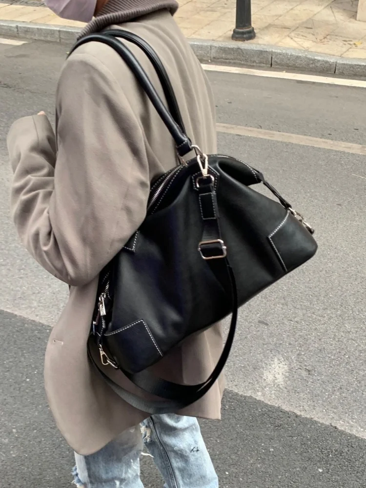 Vintage Pu Leather Handbags Casual All Match Brief Big Capacity Underarm Bag Korean Trendy Shoulder Bags Women