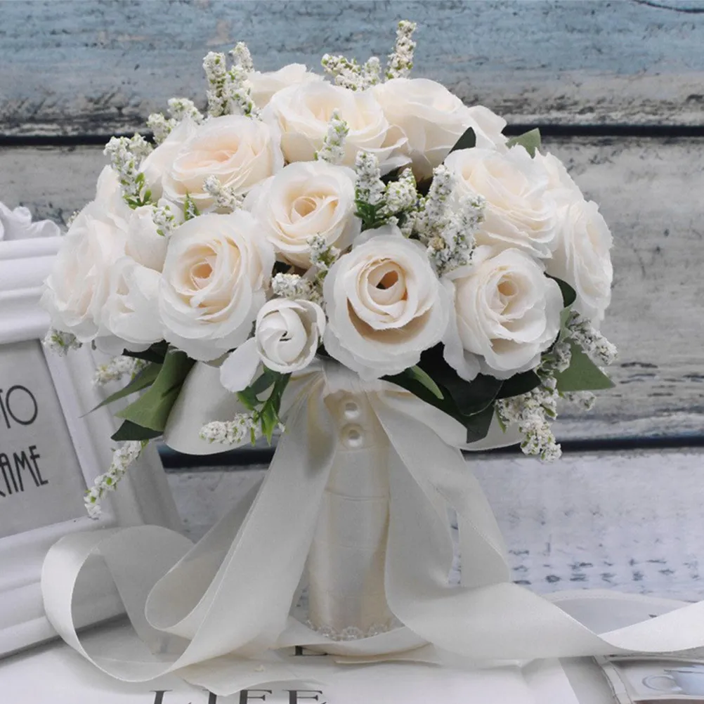 Elegant Wedding Bouquet Simulation Rose Flower Bride Holding Hand Bouquet Decoration for Bridal Bridesmaids Weddings Valentine
