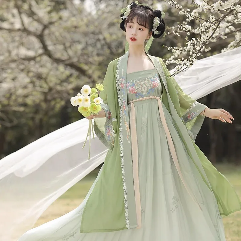 Song-Made Cheko Skirt Women's Han Chinese Clothing Adult Style Green Cardigan Super Ethereal and Flowy Ancient Costume Summer