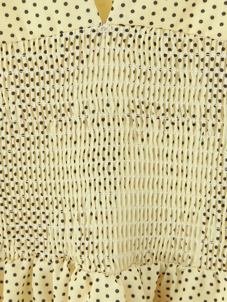 TWOTWINSTYLE Krótka sukienka damska w stylu francuskim casual, dekolt w serek, bez rękawów, dopasowana, łączona, w kropki, sukienki uliczne, letnia odzież damska