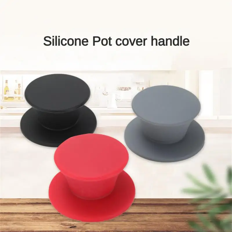 Anti-scald Heat-resisting Silicone Kitchen Bar Supplies Kitchen Lid Knob Anti Slip Handle Red Cookware Pot Lid Top Bead Grey