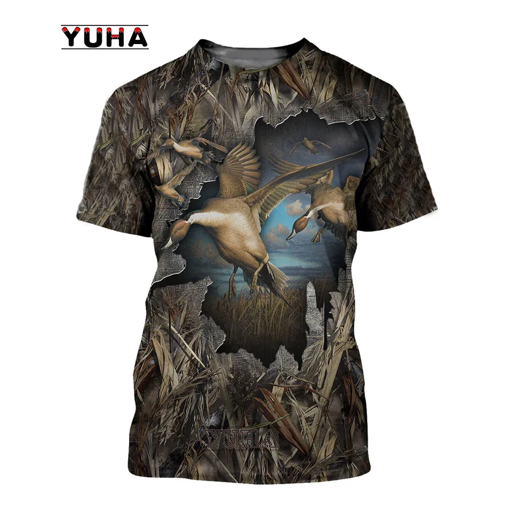 Camuflagem pato para caça 3D para homens camiseta de mangas curtas extragrandes, moda casual, moda verão, 100 a 6XL