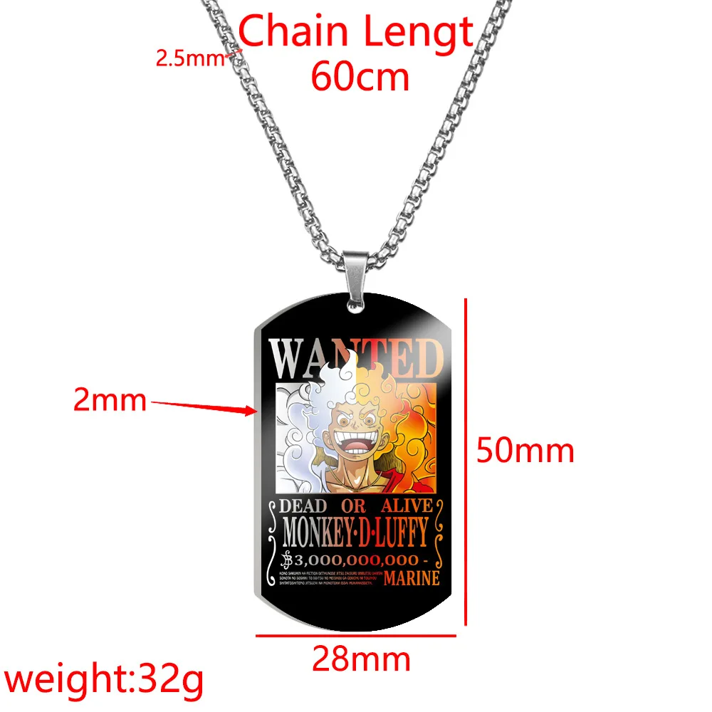 Anime One Piece Metal Necklace Luffy Nika New Bounty Wanted Posters Pendant Zoro Action Figure Necklaces for Women Men Toys Gift