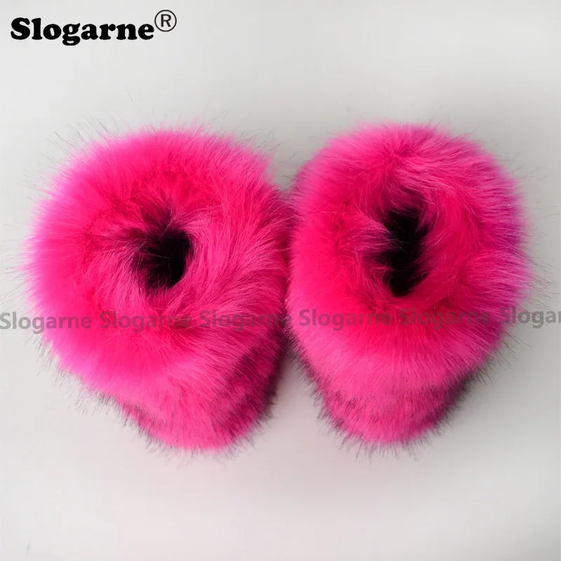 2024 Women\'s Winter Faux Fox Fur Boots Woman Plush Warm Snow Boots Luxury Footwear Girls\' Furry Fur Bottes Fashion Fluffy Shoes