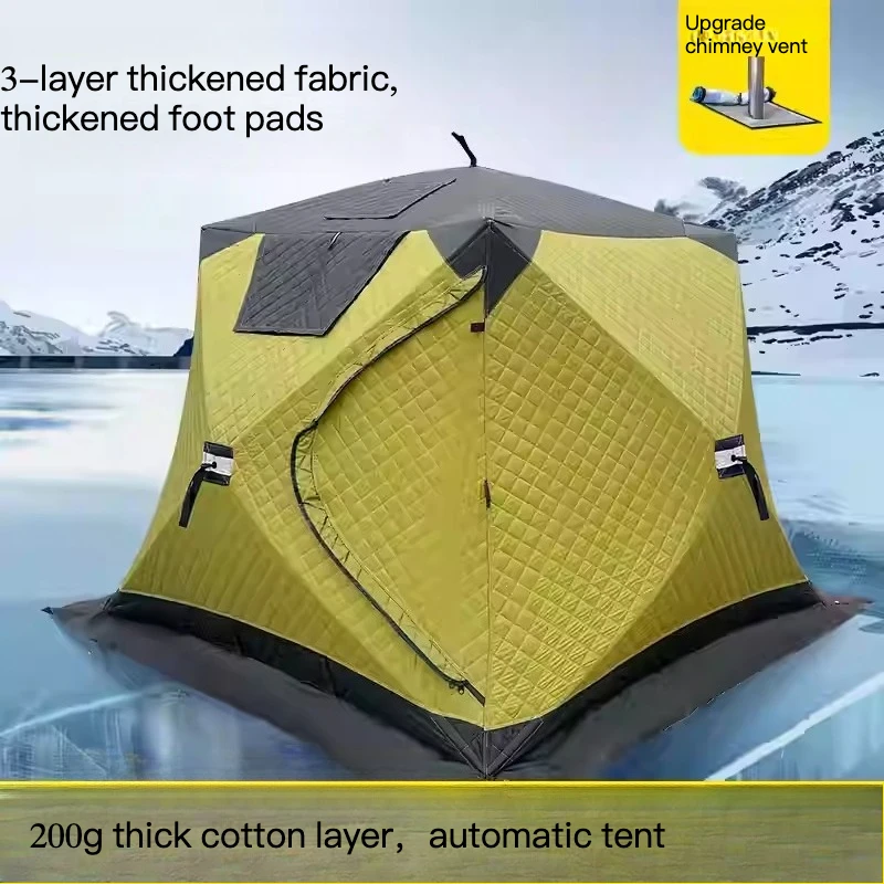 3-4 Person Oxford Automatic Winter Fishing Tent Fishing Wind Resistant Cold Proof Outdoor Camping and Ice Fishing Overnight