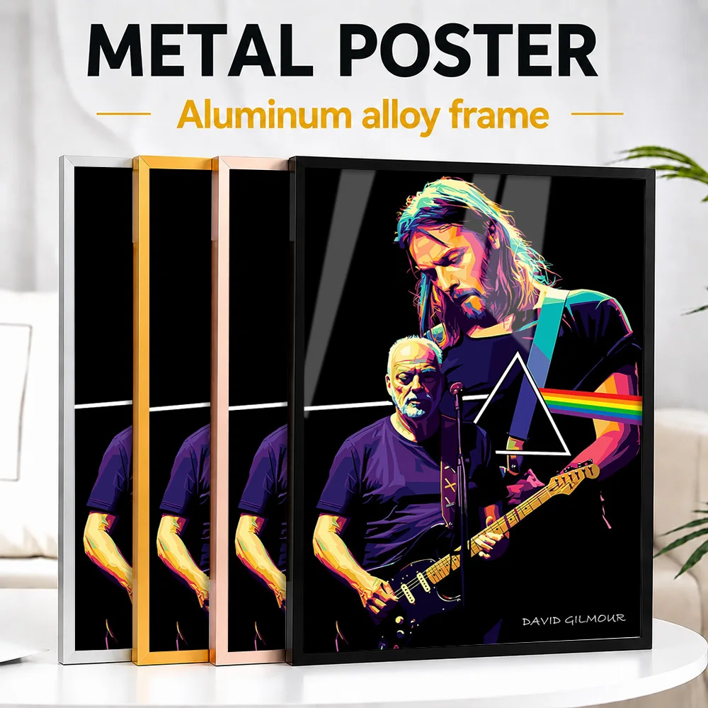 David Gilmour Pink Floyd Framed Metal Print Customized Photo Moody Studio Style Wall Art For Media Room Premium Collector Gift
