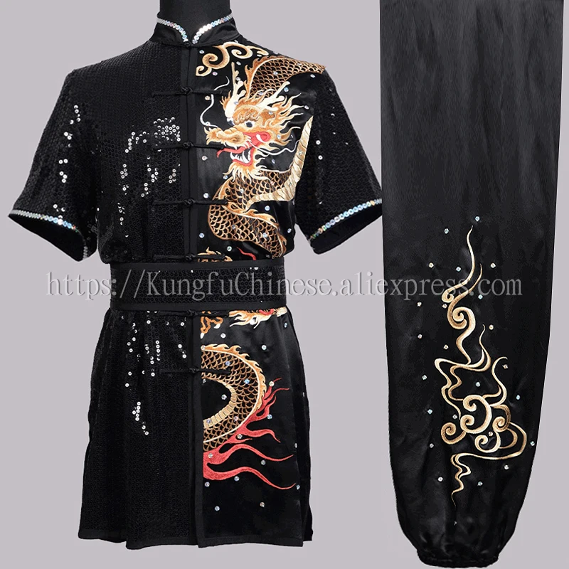 

Upscale Embroidered Dragon Wushu uniform Kungfu costume Martial arts garment changquan outfit male female girl boy kids adults