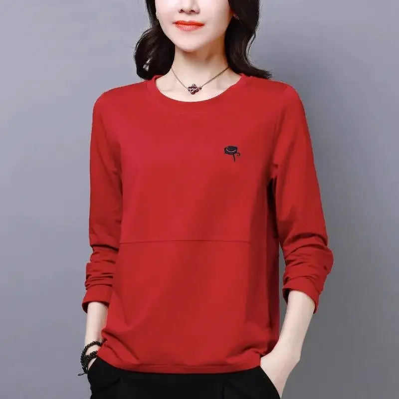 Spring and Autumn Women\'s Solid Colors O-Neck Long Sleeve Loose Thin Classic Pullovers Trendy Casual Comfortable All-match Tops