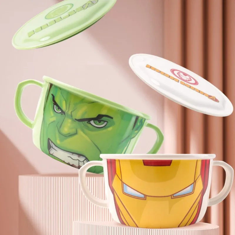 

Cartoon Spider-Man Heroes Series Instant Noodle Bowl Iron Man Melamine Double Handled Bowls Portable Reusable Plastic Tableware