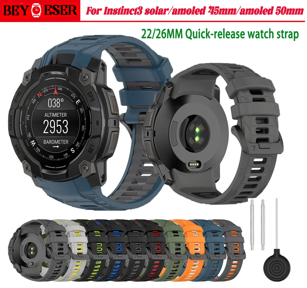 

22/26MM Quick-release watch strap For Instinct3 solar/amoled 45mm Silicone Smart Watch Wrist Band Bracelet Instinct3 WristBand