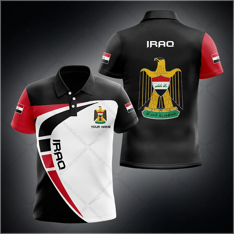 Custom Name Iraq Emblem Graphic Polo Shirt Summer Unisex Casual Streetwear Men\'s Fashion Loose Fast Dry Plus Size Sportswear