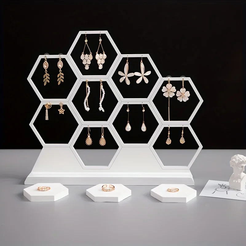 

2pcs/set Earring Storage Silicone Mold, Hollow Hexagonal Jewelry Display with Stand Trinket Molds for Resin Plaster Concrete Cas