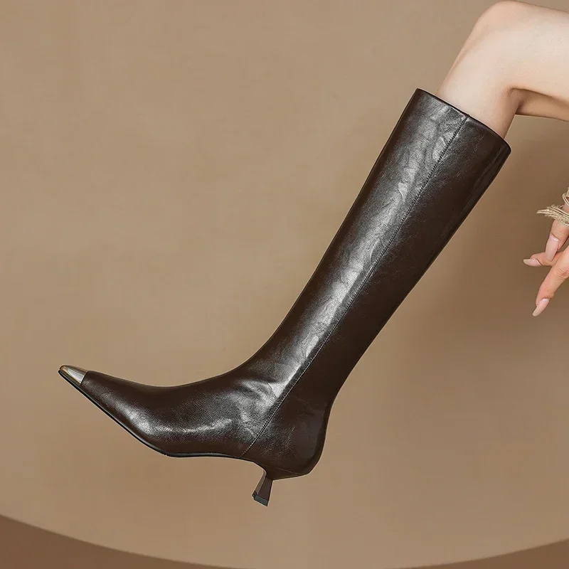 

NEW Winter Women Boots Pointed Toe Knee-high Boots Women Shoes Lace-up Modern Long Boots Thin Heel Ladies Shoes Retro Ladies