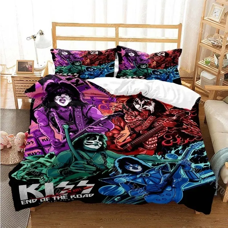 3D Printed Kiss Band Rock Bedding Set for Boys Girls Duvet Cover And Pillowcase Twin Queen King Full Single Double Sizes