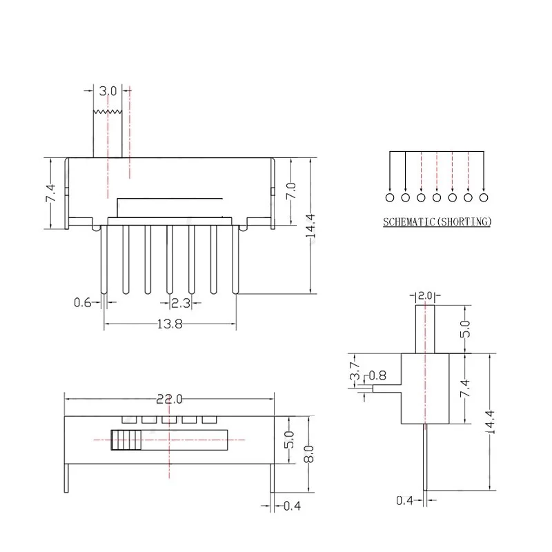 SS-15E01 مفتاح تبديل بخمسة أوضاع 1P5T مفتاح منزلق بـ 7 دبابيس معدات إمداد الطاقة مفتاح تبديل بخمسة أوضاع #5