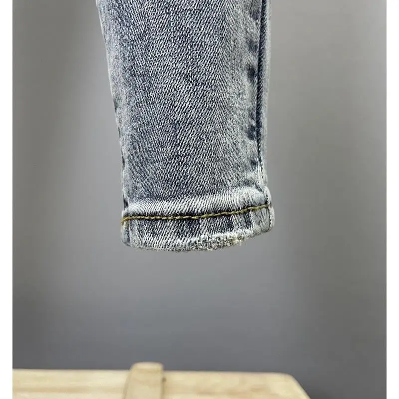 ربيع الخريف جديد الضوء الأزرق الركبة ممزق الجينز الرجال سليم صالح أقدام صغيرة سروال شكل قلم رصاص شارع العليا متسول السراويل صديقها الجينز #5