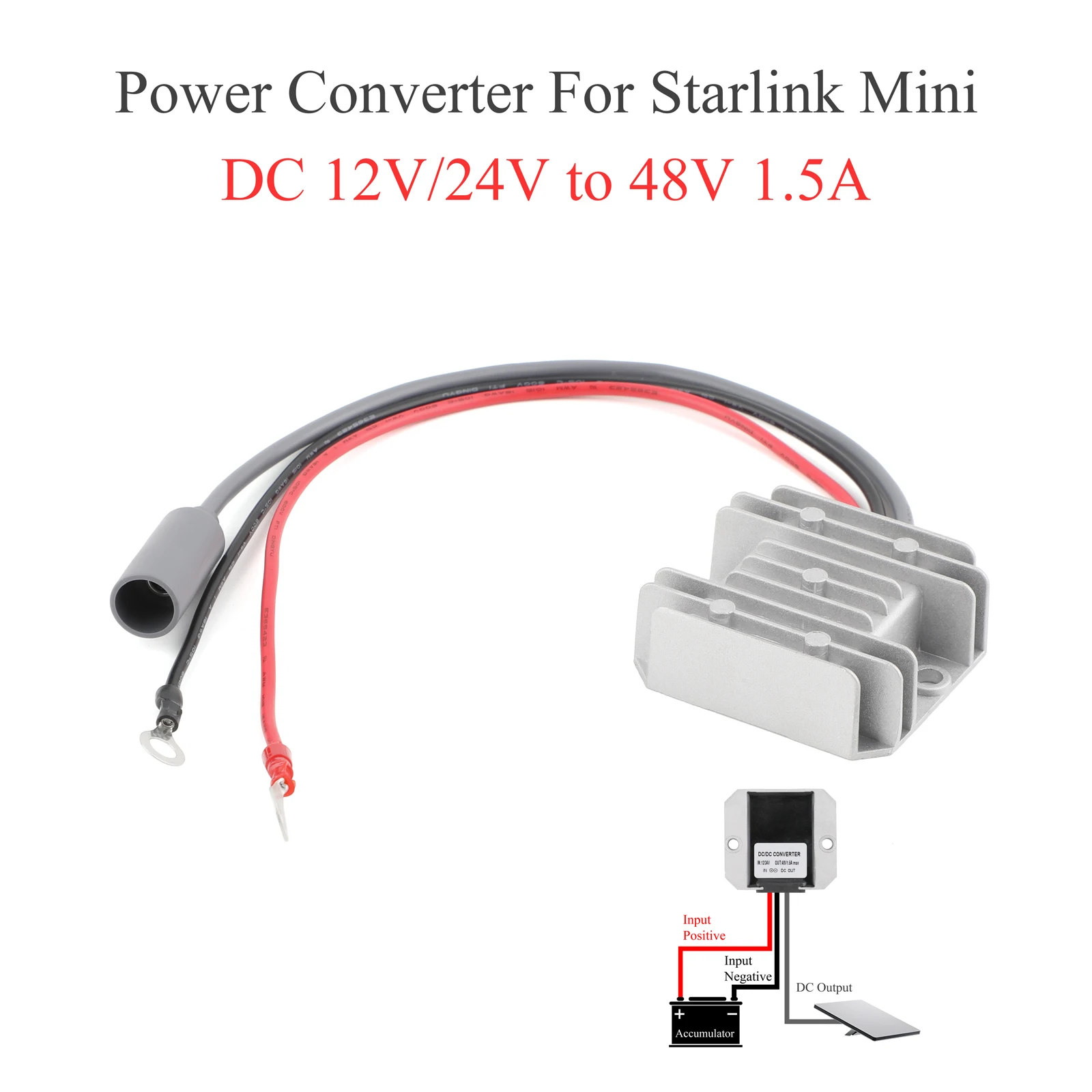 For Starlink MINI DC Power Boost Converter 12V/24V to 48V 1.5A Terminal Block to DC Female + Extension Cable 3/5/10/20m