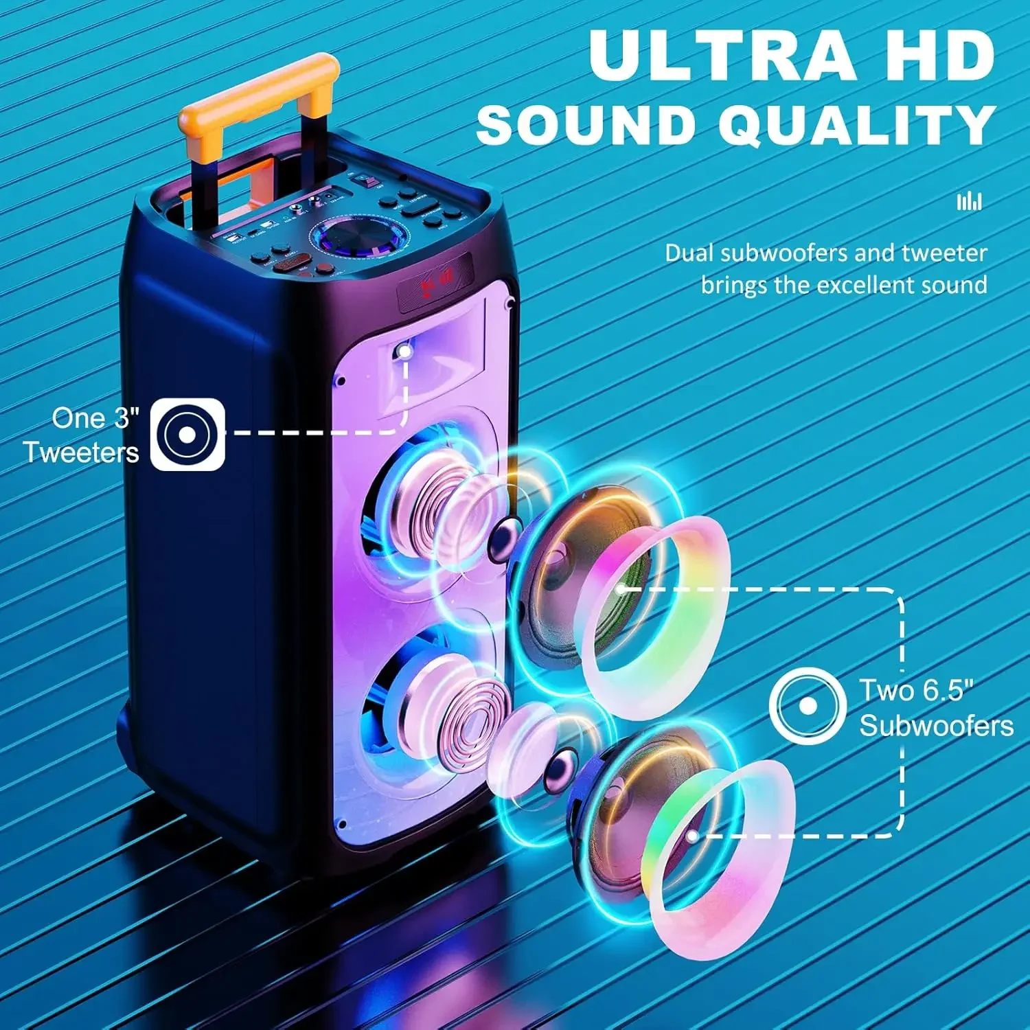 Machine with 2 Wireless Microphones, Portable Bluetooth Karaoke Speaker for Outdoor, Big Party PA System with Disco Ligh